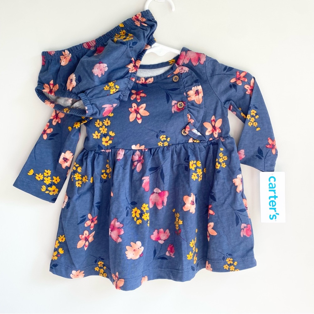 Carter’s dress long sleeve and diaper cover blue floral super 3-6 months